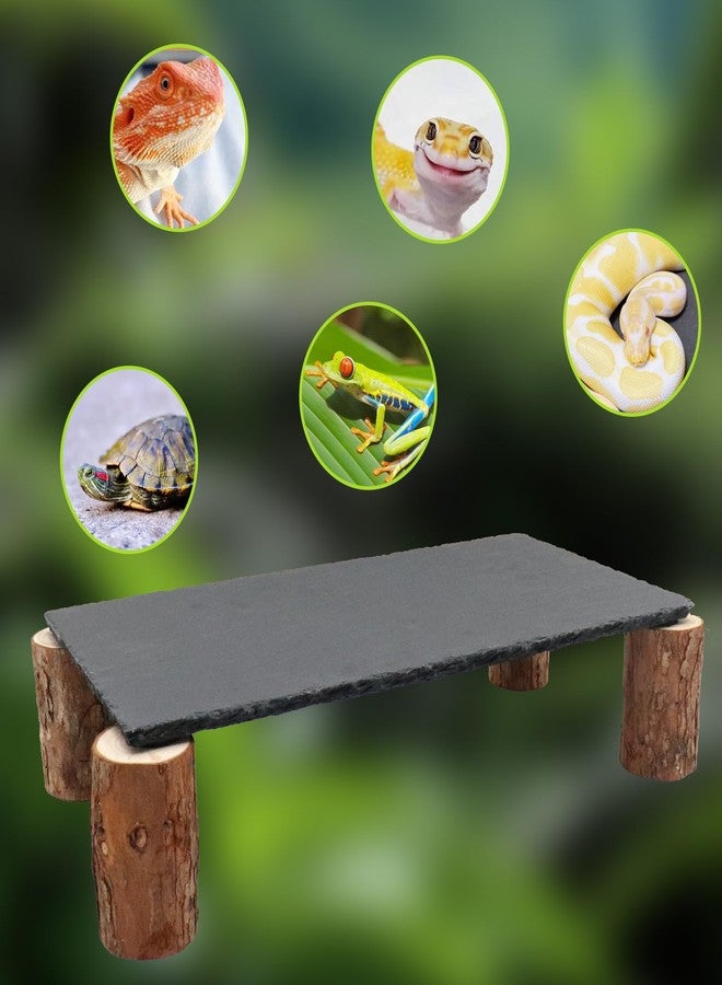 MHLLGN Bearded Dragon Basking Platform, Slate Rocks for Reptiles with Wooden Pile, Leopard Gecko Hides and Caves, Reptile Tank Accessories for Bearded Dragons, Geckos, Ball Pythons, Tortoise (Black, Large) - Image 5